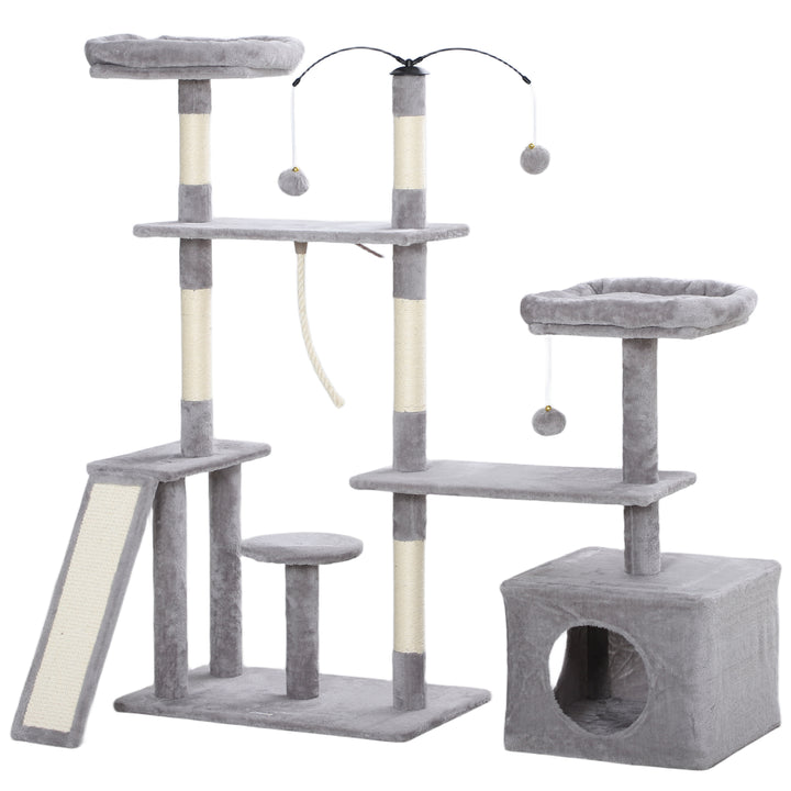 PawHut 53" Cat Tree, Cat Tower with Scratching Posts, Cat Condo, Beds, Platforms, Toy Balls for Indoor Cats, Dark Grey