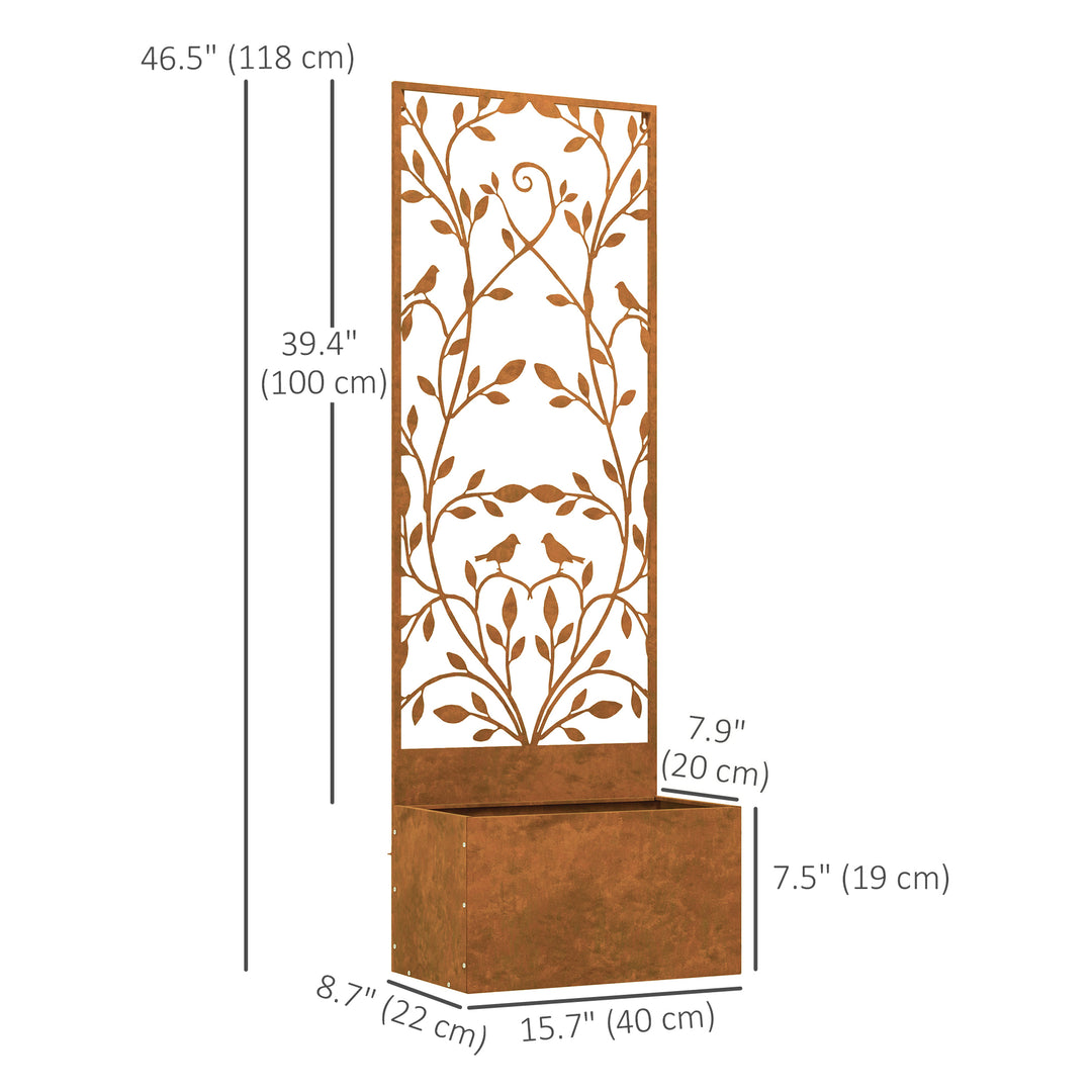 Outsunny Raised Garden Bed with Outdoor Privacy Screen, Metal Planter Box with Trellis, Wall-Mounted or Freestanding, Brown