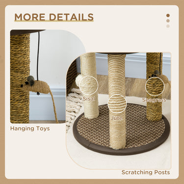 PawHut 17" Cat Tree, Kitty Activity Centre with Hanging Toys, Cat Tower with Jute, Sisal, Seagrass Scratching Post, Brown
