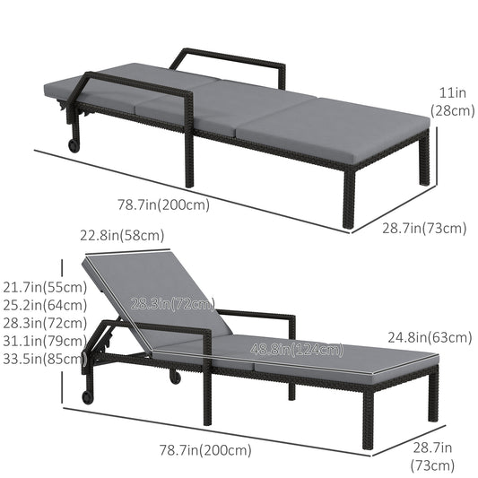 Outsunny Wicker Chaise Lounger with 5-Level Adjustable Backrest, Light Grey