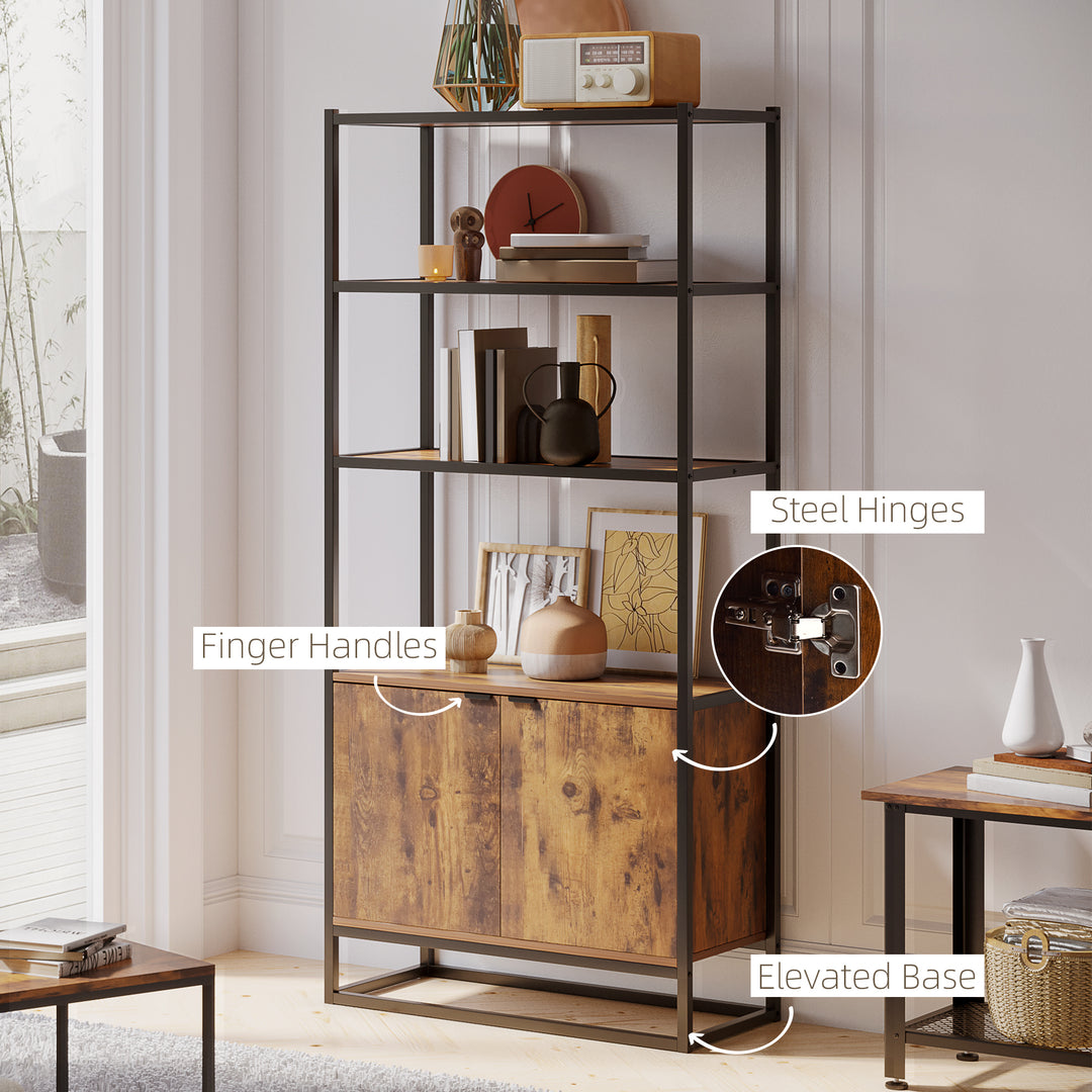 HOMCOM Storage Cabinet with 3 Open Shelves Cupboard Freestanding Tall Organizer Multifunctional Rack for Livingroom Bedroom Kitchen Rustic Brown