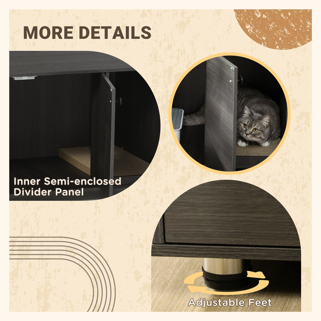 PawHut Litter Box Furniture Hidden Cat Washroom Furniture with Double Doors and Scratching Pad, Black