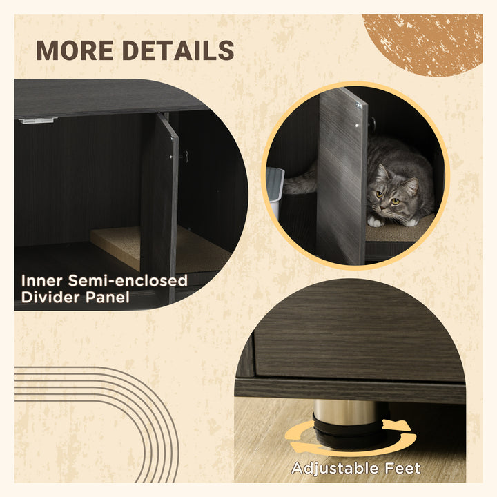 PawHut Litter Box Furniture Hidden Cat Washroom Furniture with Double Doors and Scratching Pad, Black