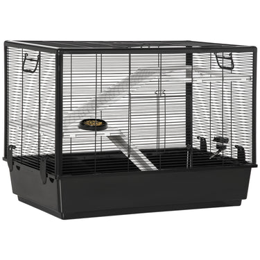PawHut 3-tier Hamster Cage, Guinea Pig Cage, Pet Chinchillas Play House Indoor with Accessories Food Dish Water Bottle, Ramps, 31.5"x19"x 23", Black