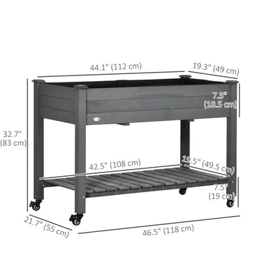 Outsunny Mobile Raised Garden Bed Elevated Wood Planter Box w/ Lockable Wheels, Storage Shelf  for Herbs Vegetables, Dark Grey