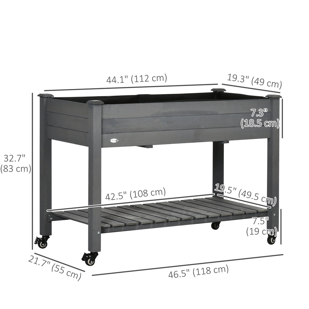 Outsunny Mobile Raised Garden Bed Elevated Wood Planter Box w/ Lockable Wheels, Storage Shelf  for Herbs Vegetables, Dark Grey