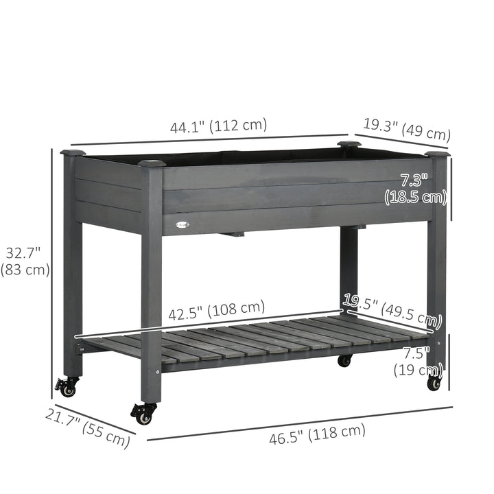 Outsunny Mobile Raised Garden Bed Elevated Wood Planter Box w/ Lockable Wheels, Storage Shelf  for Herbs Vegetables, Dark Grey