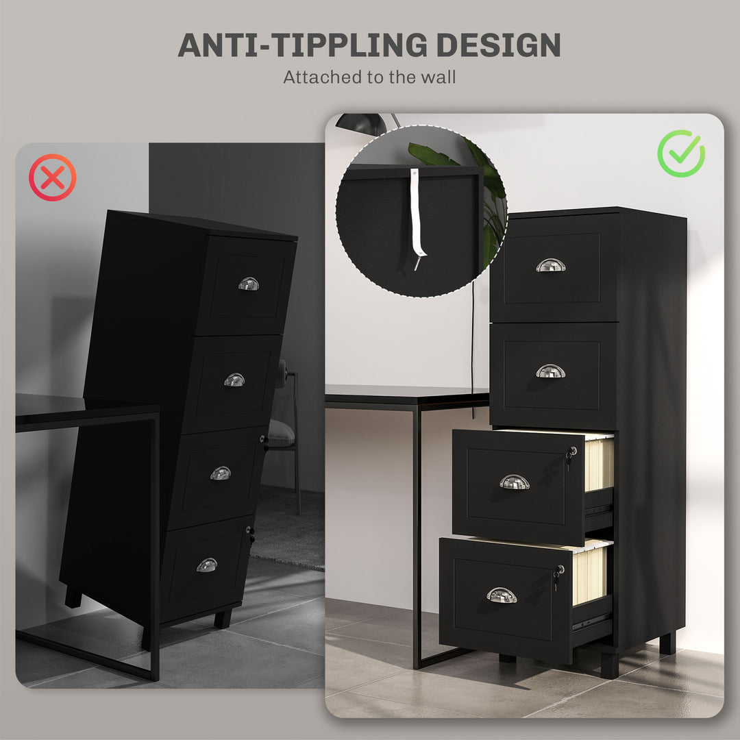 HOMCOM 4 Drawer File Cabinet with Lock, Office Filing Cabinet, A4 Letter Size, Hanging File Folders, White