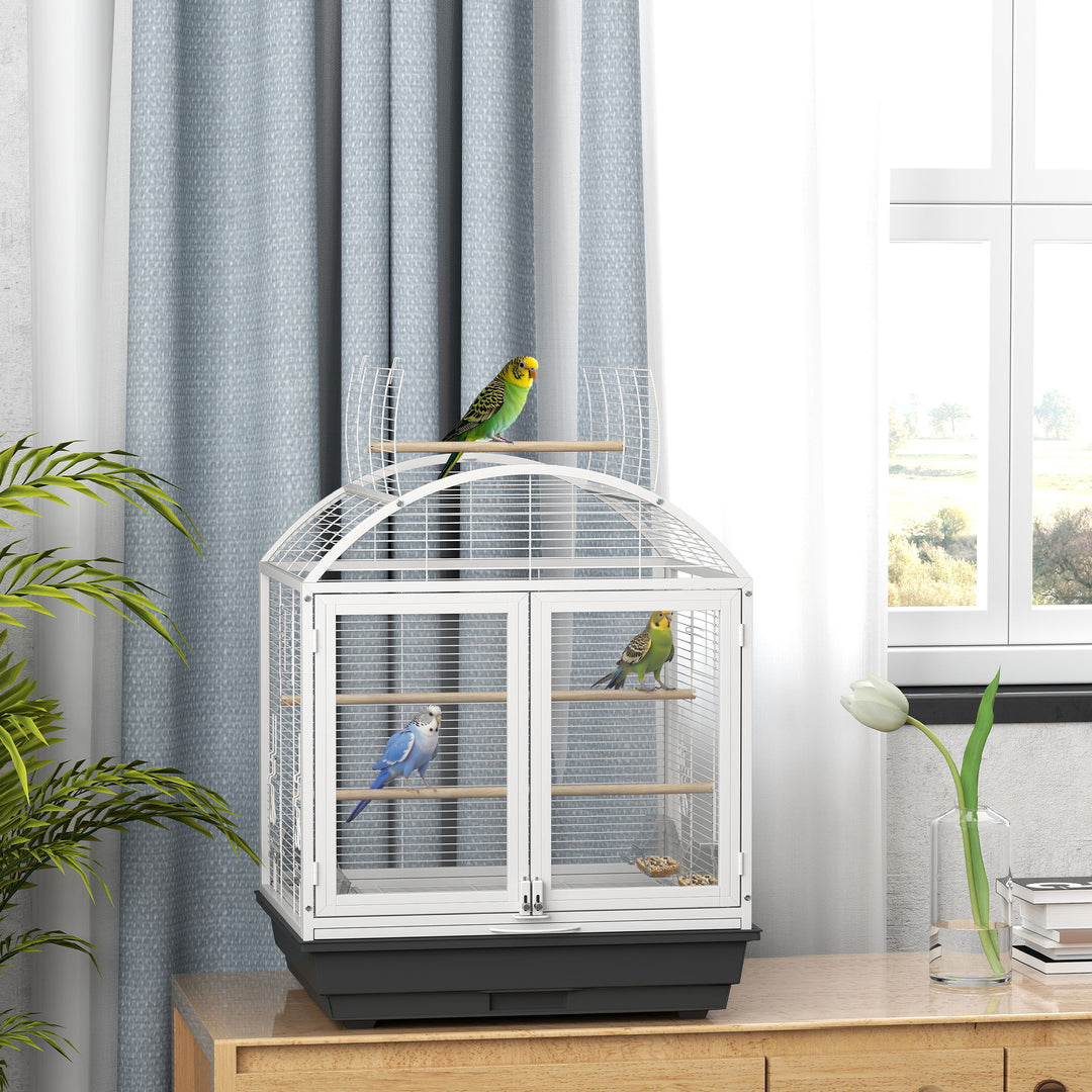 PawHut 30 Inch Open Top Bird Cage with Removable Tray, Food Container for Medium Small Bird, Finches, Dark Grey