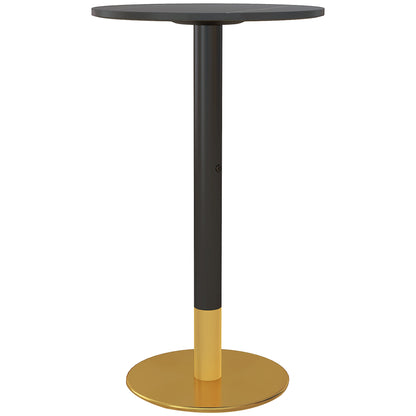 HOMCOM High Top Bar Table, Modern Round Dining Table with Faux-marbled Top and Gold Base, Bistro Table for 2 People, Black