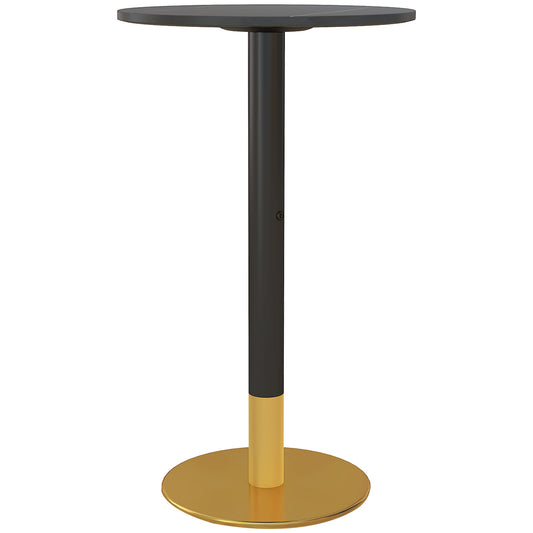 HOMCOM High Top Bar Table, Modern Round Dining Table with Faux-marbled Top and Gold Base, Bistro Table for 2 People, Black