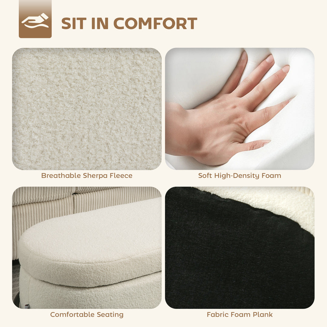 HOMCOM Storage Ottoman with Lift-Up Lid and Steel Legs, 45 Inches Sherpa Fleece Storage Chest for Living Room, Cream White