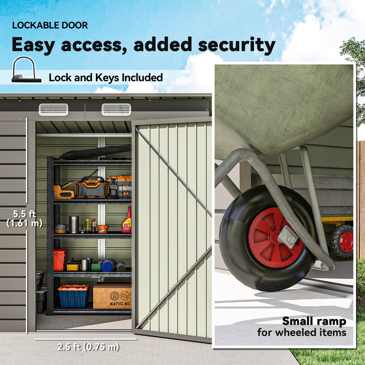 Outsunny 6 x 4FT Galvanized Garden Storage Shed, Metal Outdoor Shed with Double Doors and 2 Vents, Grey