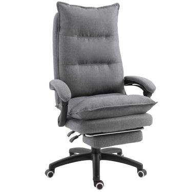 Vinsetto Office Chair 360Â° Swivel Adjustable Height Linen Style Fabric Recliner with Retractable Footrest and Double Padding, Grey