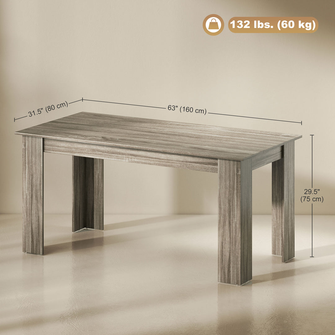 HOMCOM 63" Kitchen Table for 4-6 People, Dining Table with Wood Effect for Dining Room, Grey