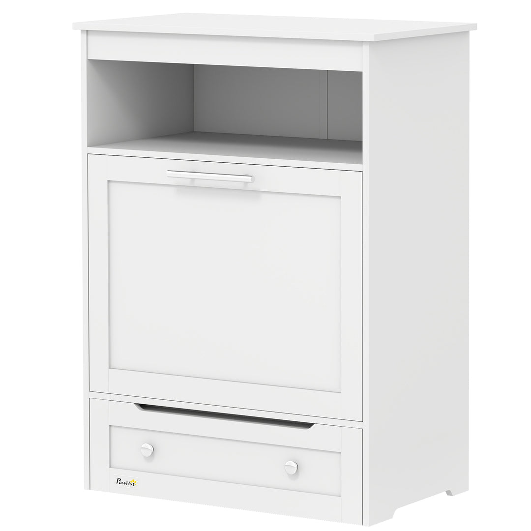 PawHut Pet Feeder Station Storage Cabinet, Dog Food Storage Container with Dog Raised Bowls, Watering Supplies, Gray