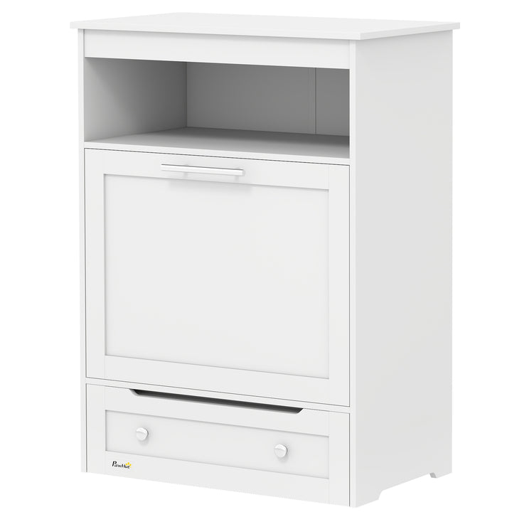 PawHut Pet Feeder Station Storage Cabinet, Dog Food Storage Container with Dog Raised Bowls, Watering Supplies, Gray