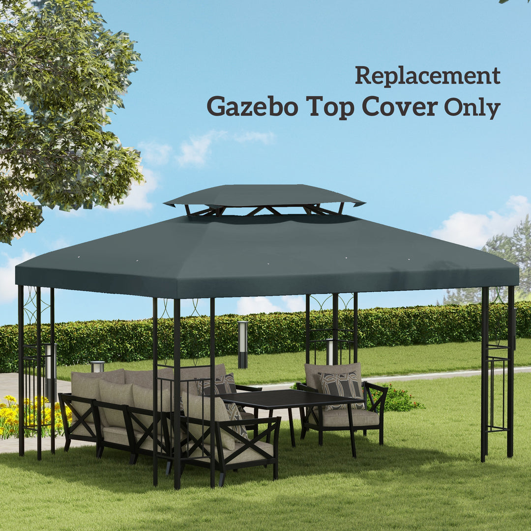 Outsunny 13' x 10' Gazebo Replacement Canopy 2 Tier Top UV Cover Pavilion Garden Patio Outdoor, Grey (TOP ONLY)