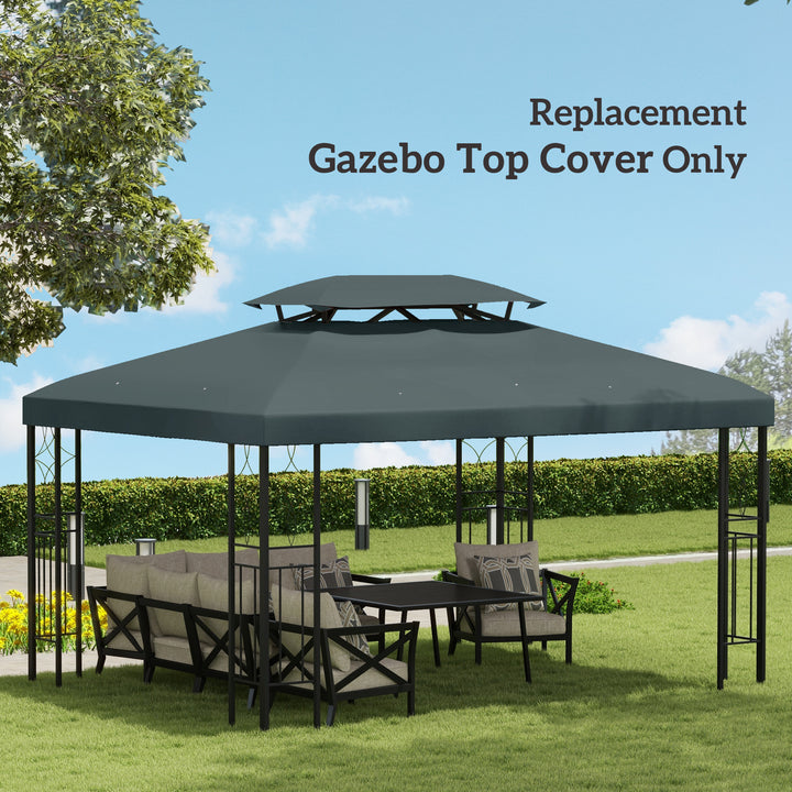 Outsunny 13' x 10' Gazebo Replacement Canopy 2 Tier Top UV Cover Pavilion Garden Patio Outdoor, Grey (TOP ONLY)