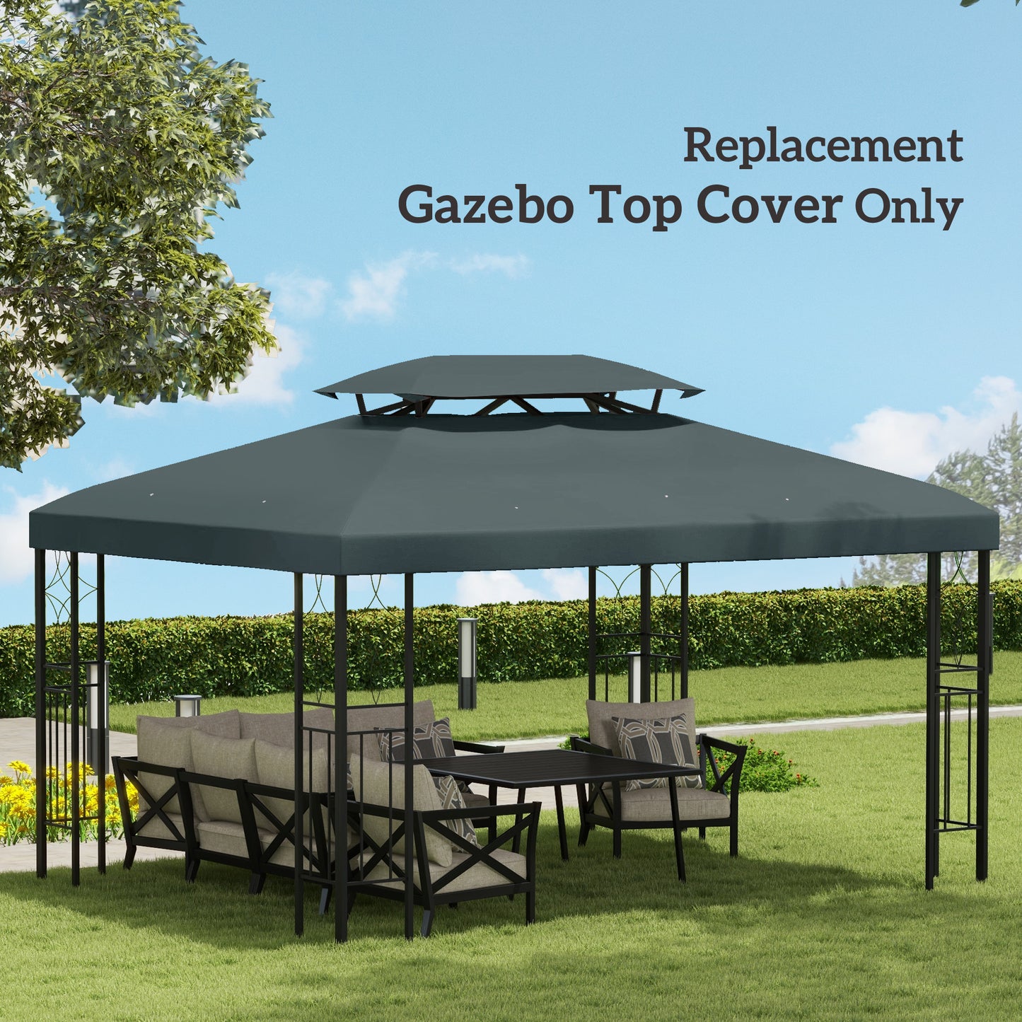 Outsunny 13' x 10' Gazebo Replacement Canopy, 2 Tier Top Roof Garden Pavilion UV Cover, Brown (TOP ONLY)