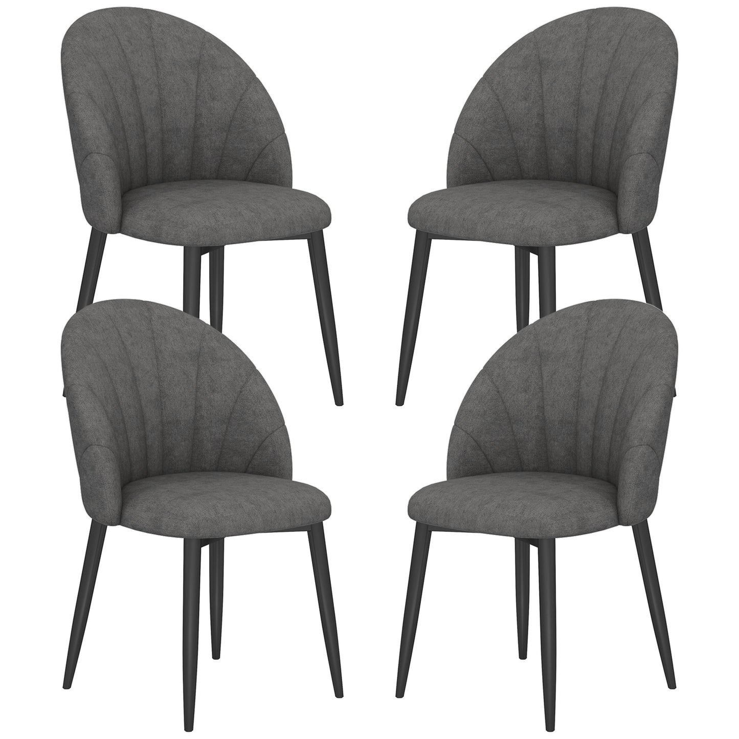 HOMCOM Modern Dining Chairs Set of 4, Upholstered Dining Room Chairs with Metal Legs, Shell Backrest, Padded Seat, Cream White
