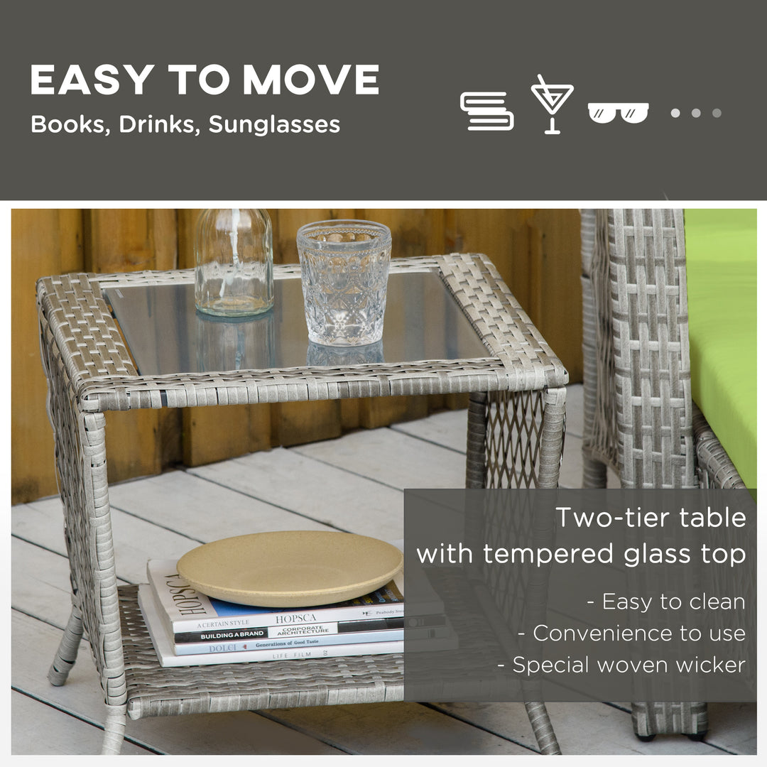 Outsunny 2 Pieces Wicker Patio Lounge Set w/ Cushions, Outdoor PE Rattan Sun Lounger Sets w/ 5-Level Reclining Chaise Chair & Two-tier Glass Top Coffee Table, Cream White