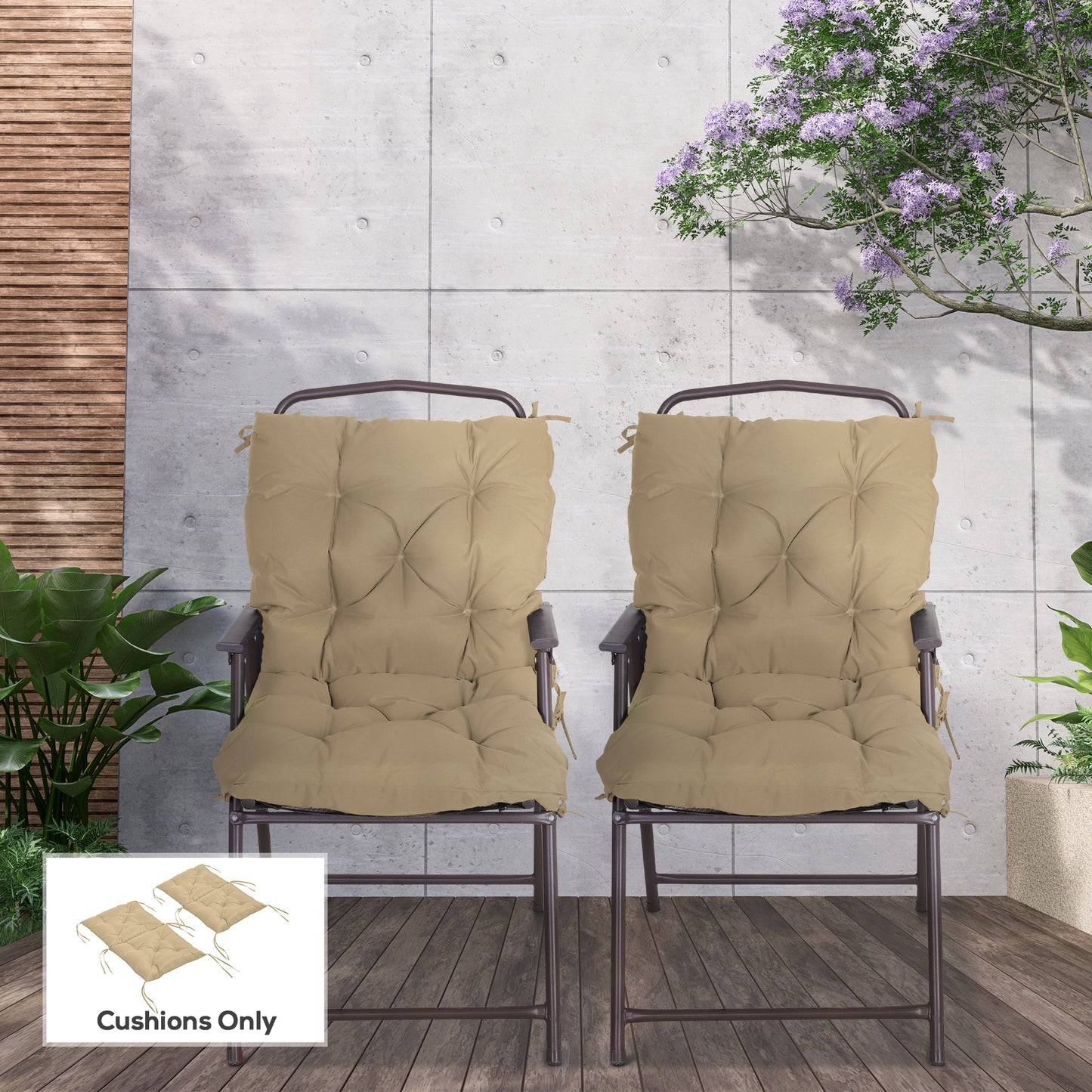 Outsunny Patio Chair Cushions Set of 2, 39" x 20" x 3" Outdoor Tufted Cushion Set with Ties for Indoor Outdoor Garden Furniture, Dark Grey