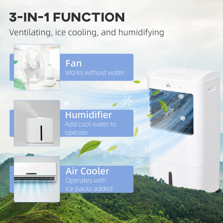 HOMCOM Cooling Fan for Bedroom with Ice Pack, Tower Fan with Remote Control, 3 Modes, 3 Speeds, 7.5H Timer, White