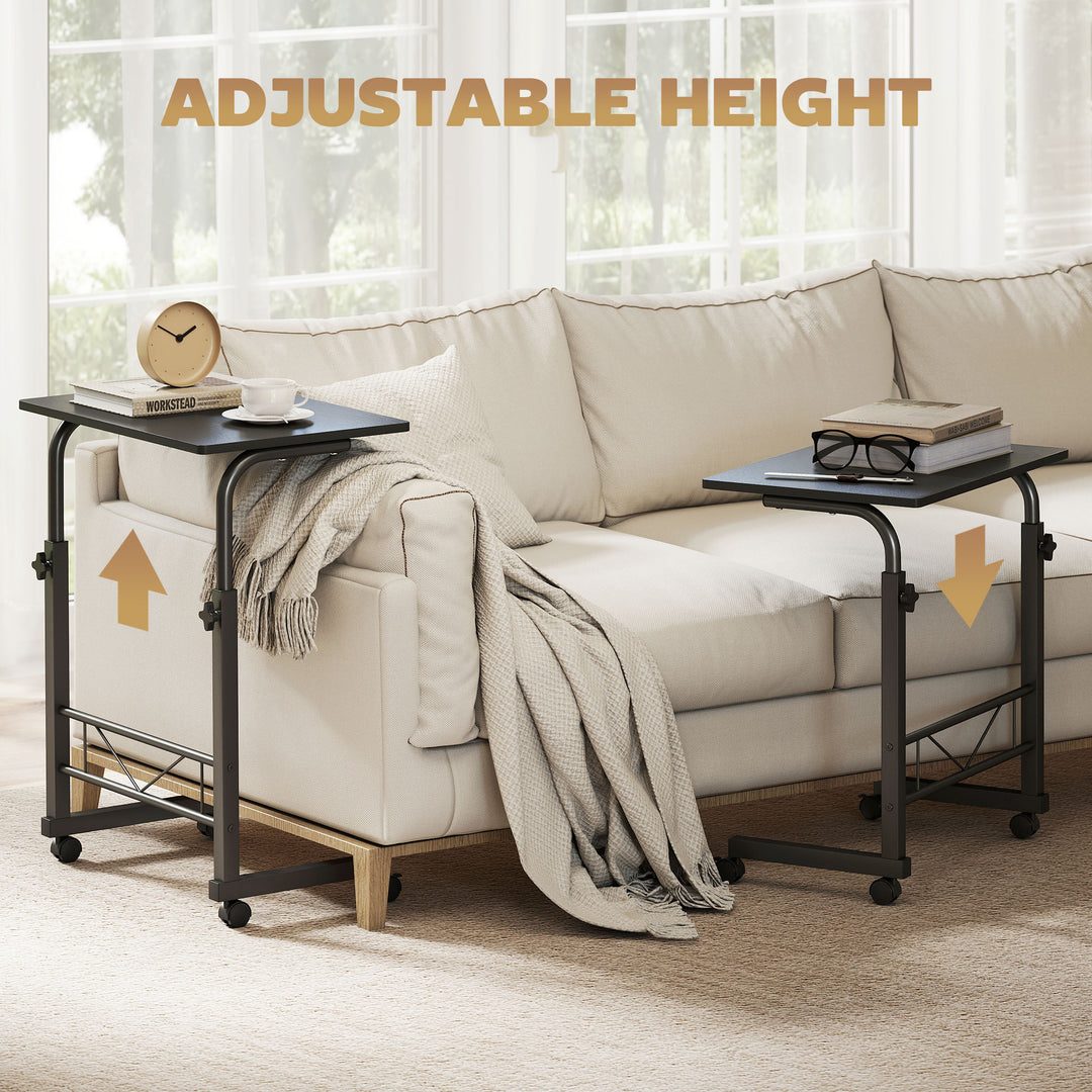 HOMCOM Mobile Standing Desk with Adjustable Height, 23.5 inch Stand Up Desk with Wheels, Natural Wood