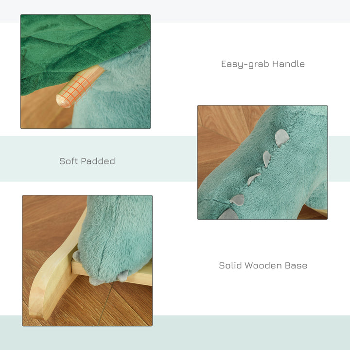 Qaba Kids Plush Ride-On Rocking Horse Triceratops-shaped Plush Toy Rocker with Realistic Sounds for Child 36-72 Months Dark Green