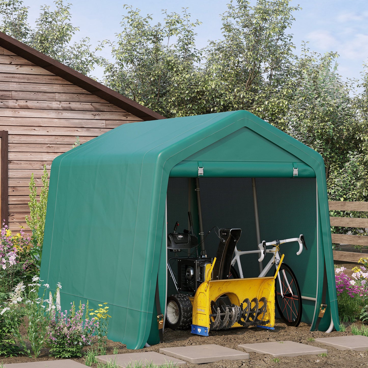 Outsunny 7.9' x 6.6' Garden Storage Tent, Patio Storage Shelter w/ Metal Frame and Double Zipper Doors, Dark Grey