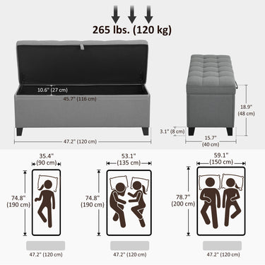 HOMCOM Storage Ottoman Bench, Foot Rest with Safety Hinges, 47 Inches Linen Storage Chest for Living Room, Dark Grey