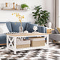 HOMCOM Farmhouse Coffee Table with Slatted Bottom Shelf, Center Table with X Bar Frame for Living Room, White, Natural