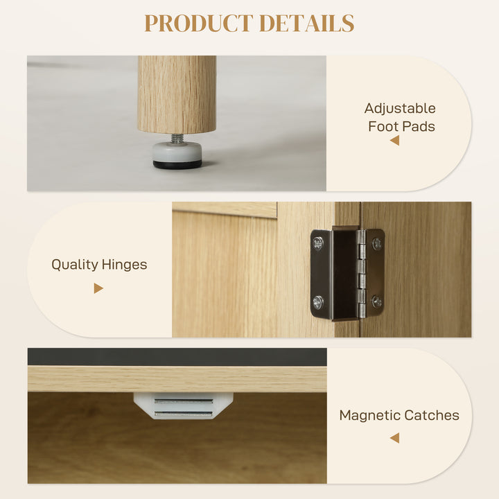 HOMCOM Bohemian Sideboard, 46.9" Buffet Cabinet with 3 Rattan Doors and Shelves for Living Room, Hallway, Oak