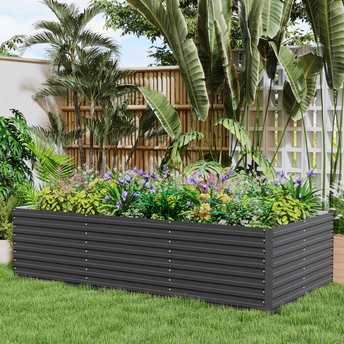 Outsunny 5' x 3' x 2' Raised Garden Bed, Galvanized Planter Box for Growing Flowers, Herbs and Vegetables, Dark Grey