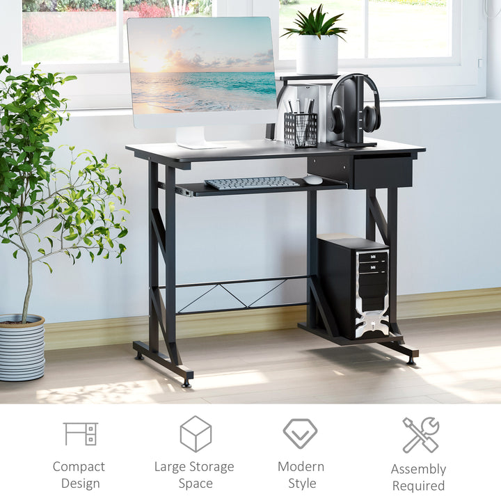 HOMCOM Computer Desk with Keyboard Tray, Writing Desk with Drawer, Workstation for Home Office, Black (35.4"Lx19.7"Wx39.4"H)