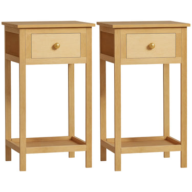HOMCOM Bamboo Side Table with Drawer and Storage Shelf, Slim End Table Nightstand for Small Spaces, Natural
