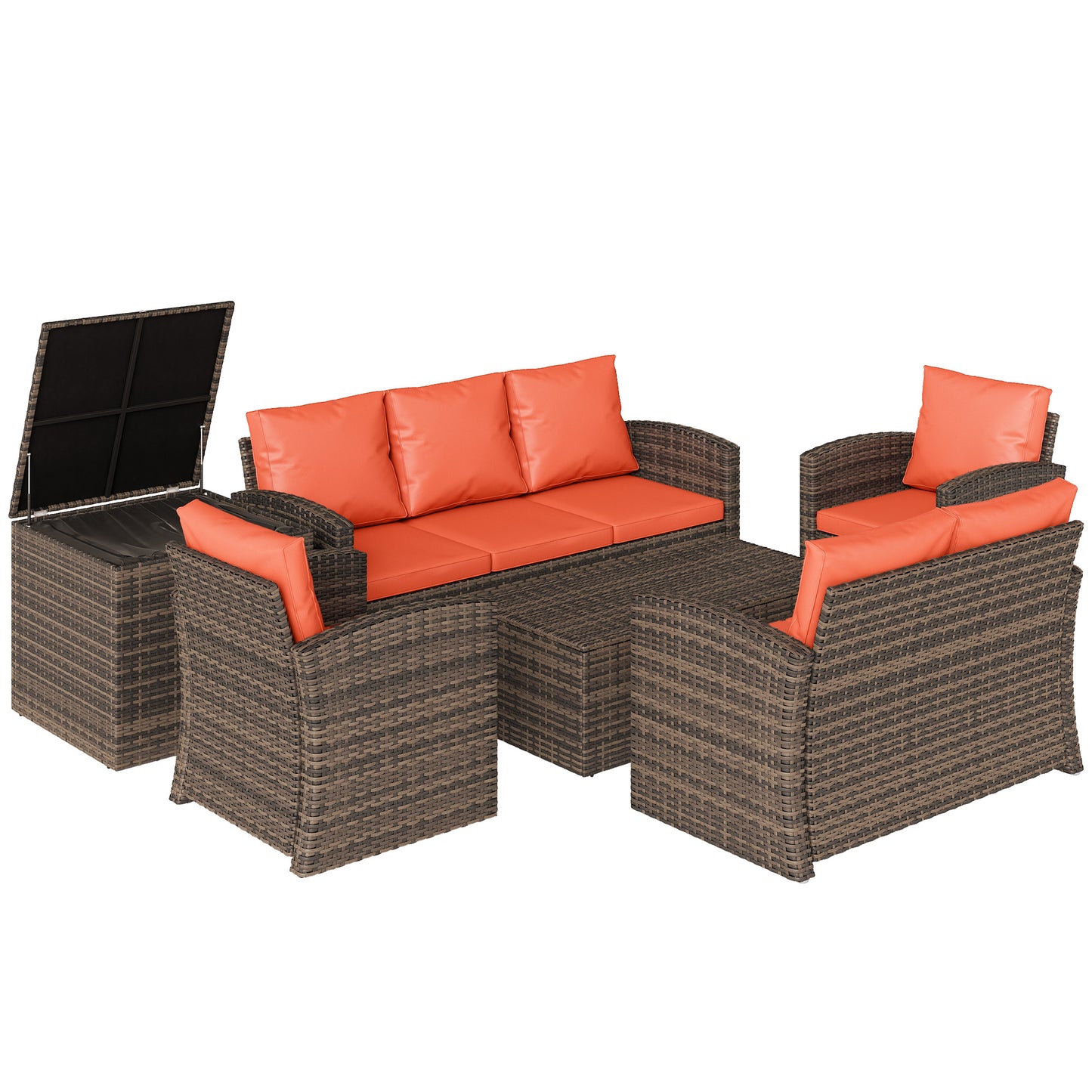 Outsunny 6 Pieces Wicker Patio Furniture Set with Cushions, 7-Seater Rattan Patio Sofa Set with Storage Table, Navy Blue
