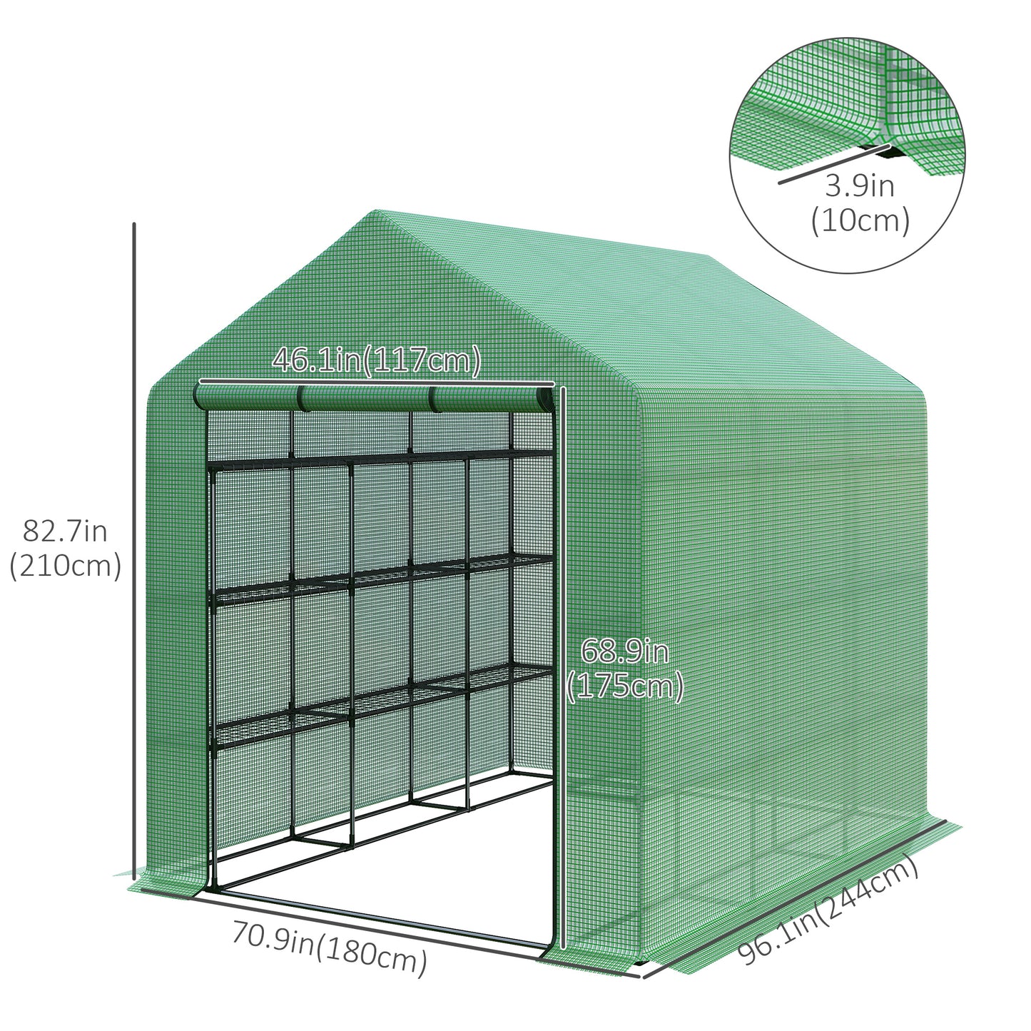 Outsunny 8' x 6' x 7' Portable Walk-In Greenhouse Hot House with 18 Shelves,  Water/UV Resistant Weather Cover, & Roll Up Door