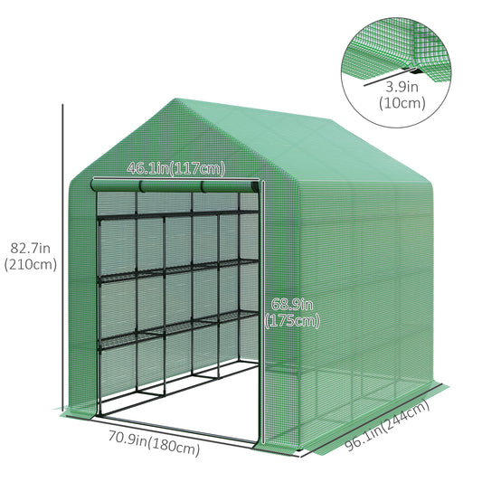 Outsunny 8' x 6' x 7' Portable Walk-In Greenhouse Hot House with 18 Shelves,  Water/UV Resistant Weather Cover, & Roll Up Door