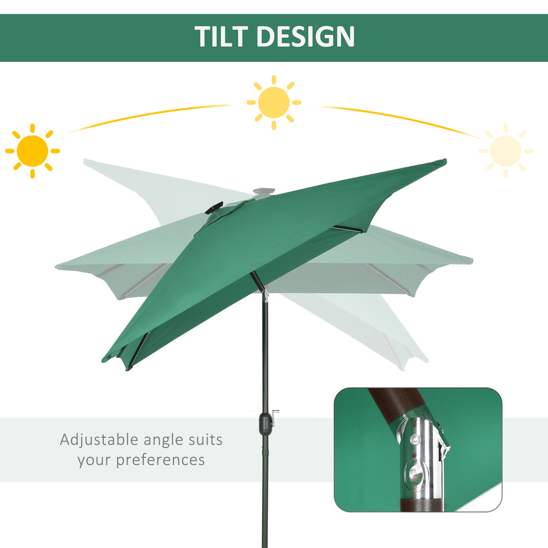 Outsunny 6.5x10ft Patio Umbrella Rectangle Solar Powered Tilt Aluminum Outdoor Market Parasol with LEDs Crank (Turquoise)
