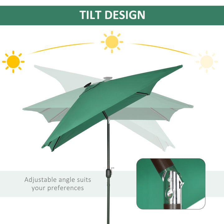 Outsunny 6.5x10ft Patio Umbrella Rectangle Solar Powered Tilt Aluminum Outdoor Market Parasol with LEDs Crank (Turquoise)
