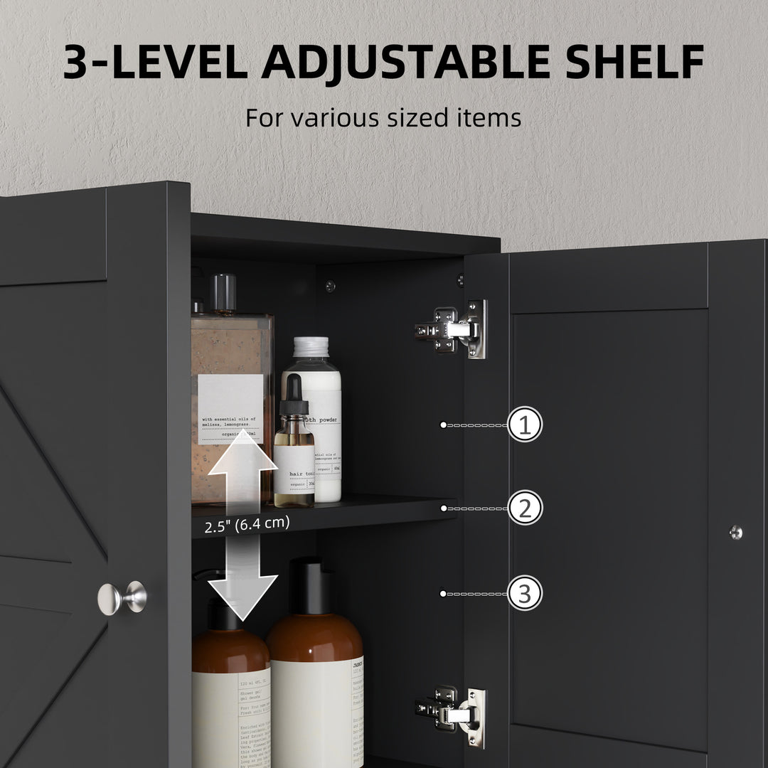 kleankin Farmhouse Bathroom Medicine Cabinet, Wall Cabinet with Barn Doors, and Adjustable Shelf for Laundry Room, Black