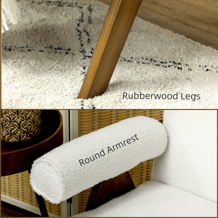 HOMCOM Boucle Fabric 2 Seater Sofa, Small Sofa Loveseat with Thick Padding and Wood Legs, Cream White