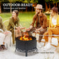 Outsunny Outdoor Fire Pit, Round Firepit with Grill Grate, Fire Bowl with Ash Catcher and Poker for Backyard Camping Bonfire Picnic, Black