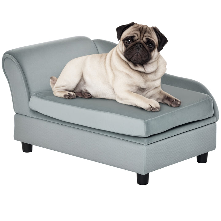 PawHut Pet Sofa Dog Couch Chaise Lounge Pet Bed with Storage Function Small Sized Dog Various Cat Sponge Cushioned Bed Lounge, Light Grey