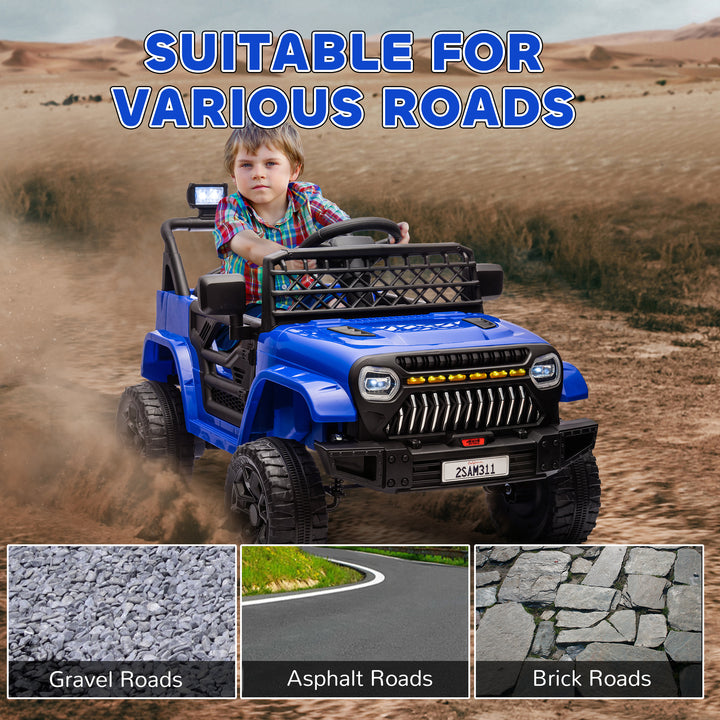 Qaba 12V Ride on Truck, Electric Car for Kids with Remote Control, Suspension, 3 Speeds, USB Music Headlights, Dark Blue