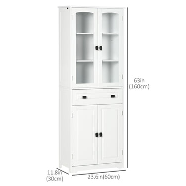 HOMCOM 63" 4-Door Kitchen Pantry Cabinet, Freestanding Storage Cabinet Cupboard with Adjustable Shelves, White