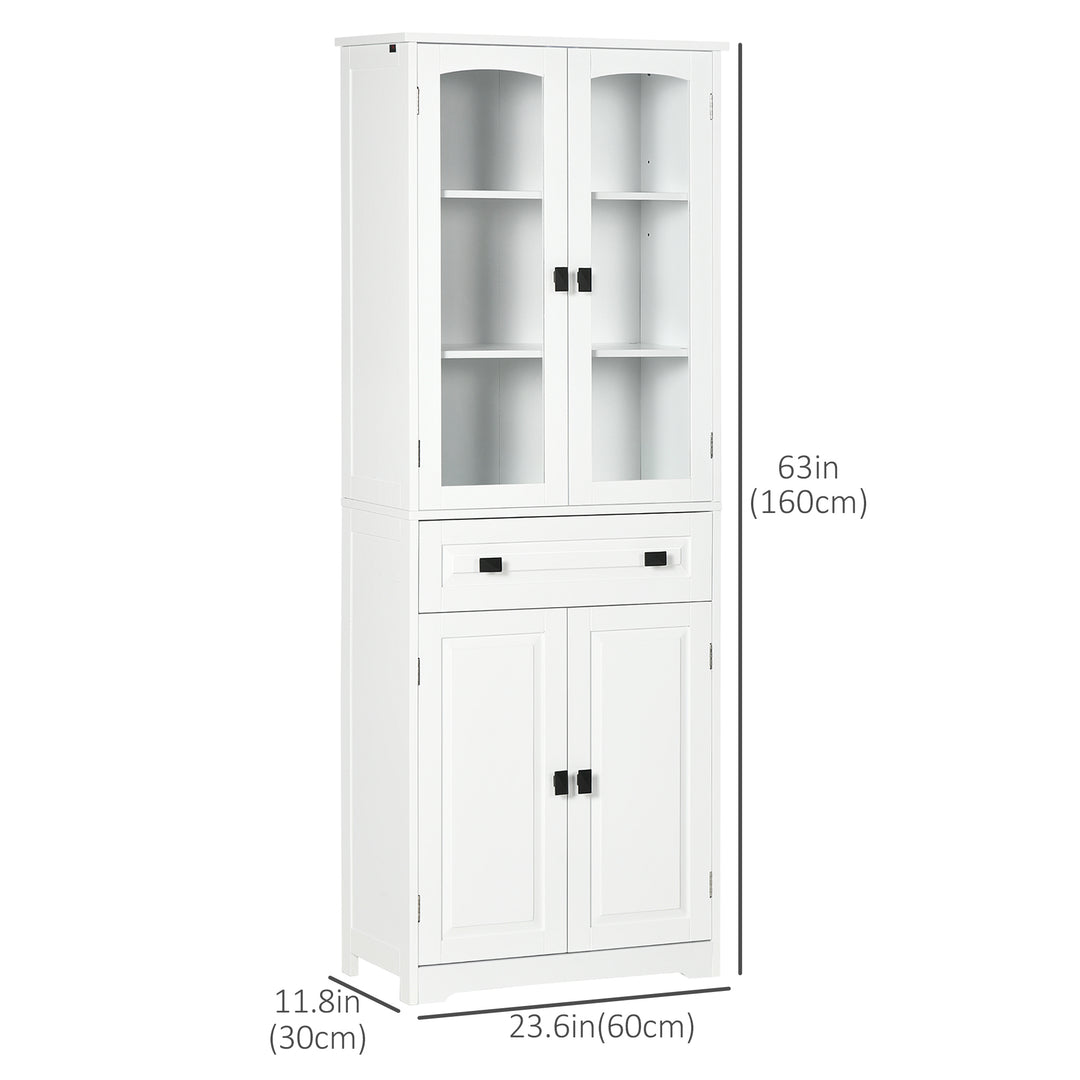 HOMCOM 63" 4-Door Kitchen Pantry Cabinet, Freestanding Storage Cabinet Cupboard with Adjustable Shelves, White