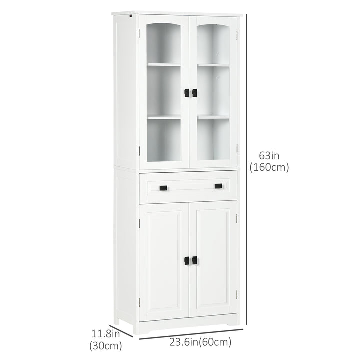 HOMCOM 63" 4-Door Kitchen Pantry Cabinet, Freestanding Storage Cabinet Cupboard with Adjustable Shelves, White